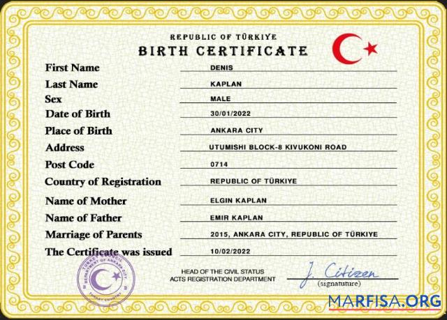 Blank Turkey birth certificate PSD template